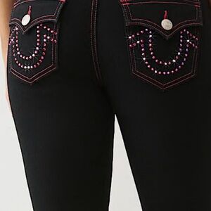 True Religion Black Jeans with Pink Stitching and gems💞 28” inseam
